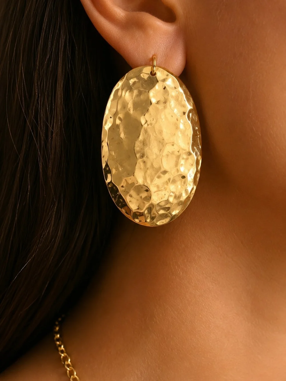 Bold Hammered Gold Statement Necklace - Women Jewelry